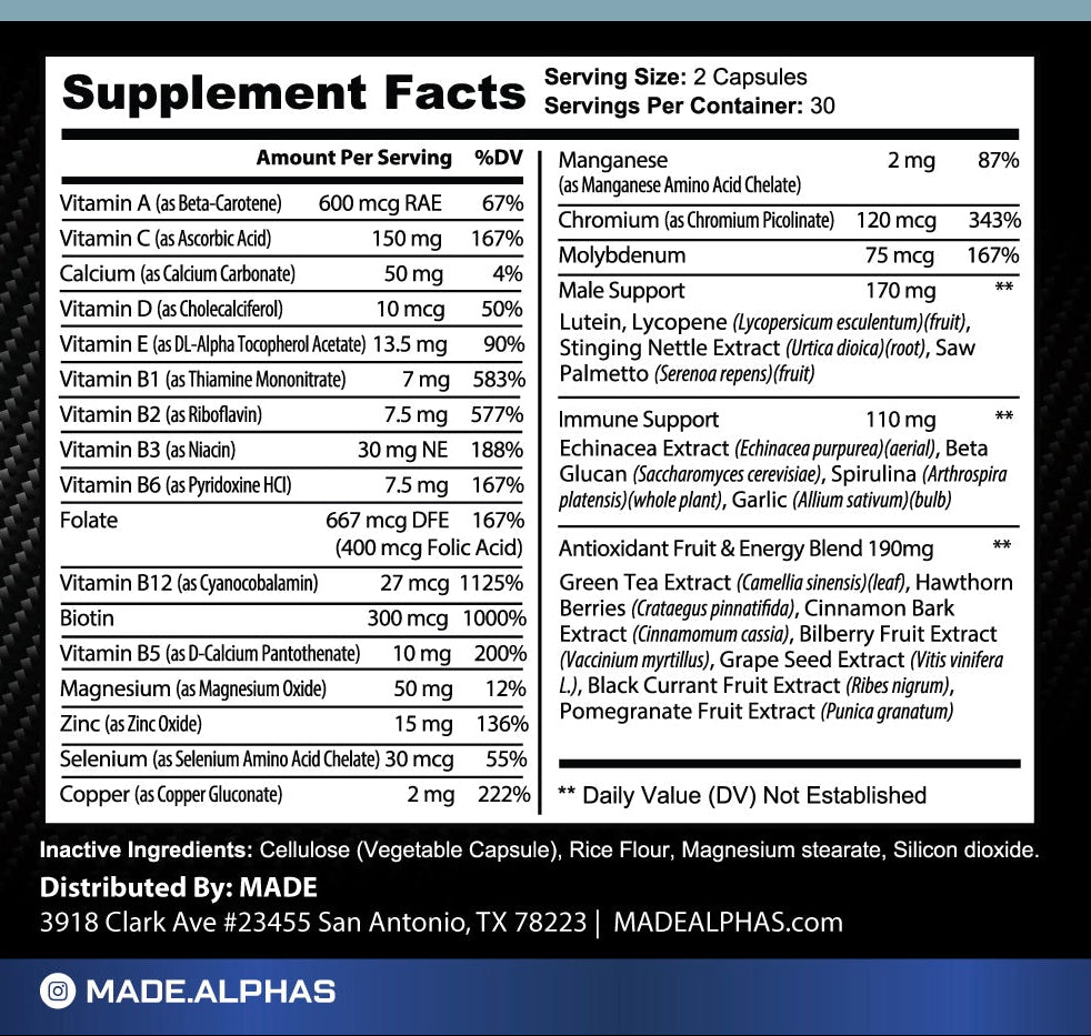 Men's Multivitamin Supplement Facts