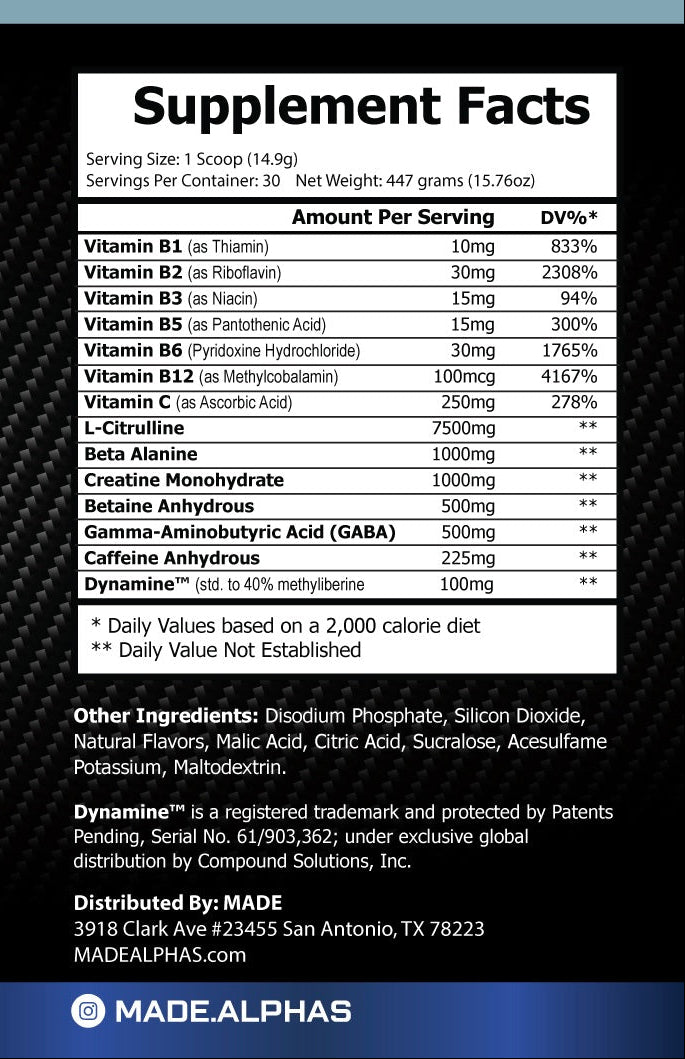 Motivation Advanced Pre-Workout Supplement Facts